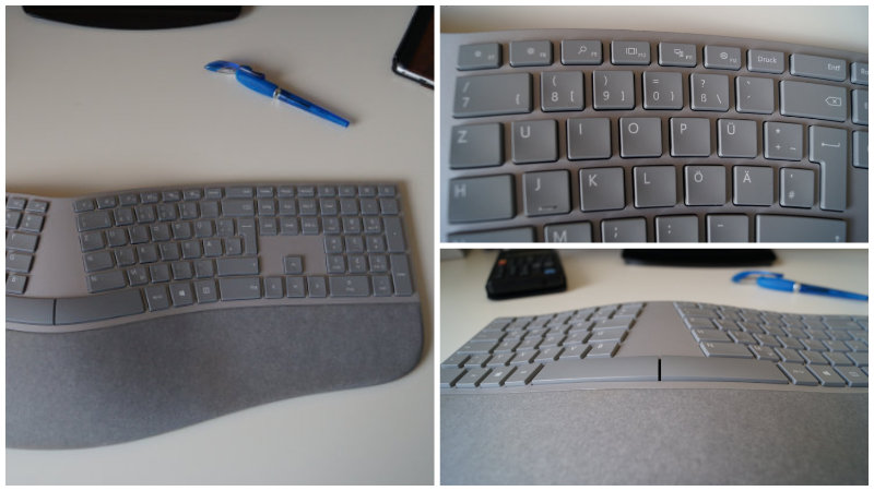 Microsoft Surface Ergonomic Keyboard – Collage mit 3 Bildern