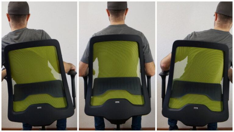 Person sitzt auf dem Interstuhl Every Active und lehnt sich nach links und rechts (Flextech-Mechanik)