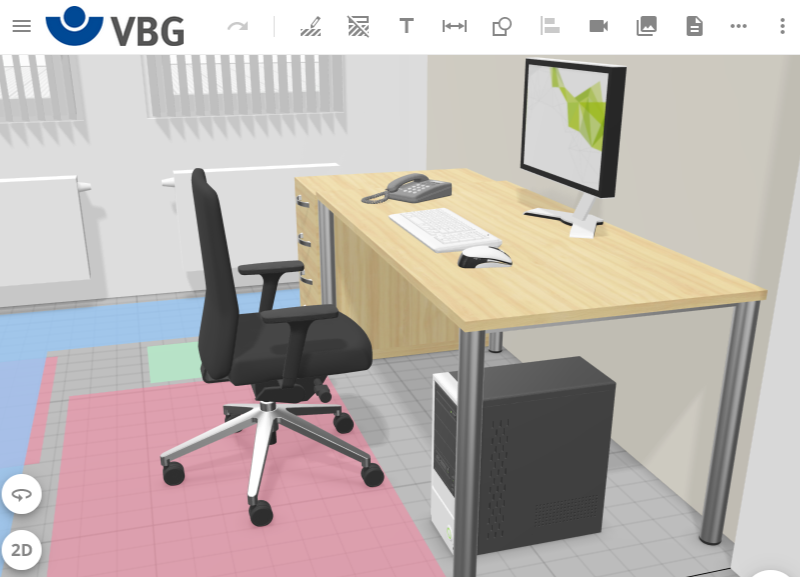 VBG OnlinePlanner – CAD-Büroraumplanung (Screenshot eines Einzelbüros)