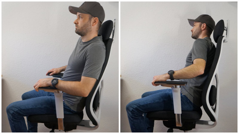 Person zeigt die flexible Rückenlehne des Ergotopia MasterBack Pro