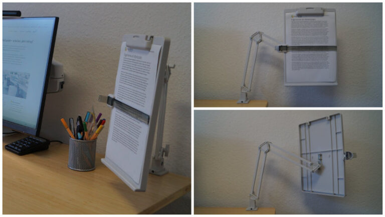 Collage mit 3 Bildern – ProfiOffice Mobiler Dokumentenhalter