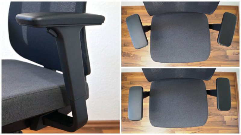 3 Bilder der 4D-Armlehnen in unterschiedlichen Stellungen – Ergotopia PureBack