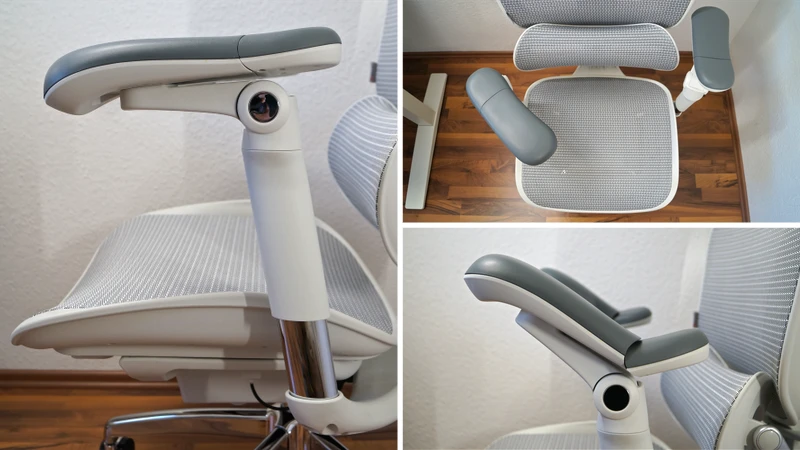 3 Bilder zeigen verschiedene Positionen der Armlehnen – Sihoo Doro C300 Pro V2