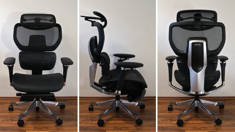 Ansicht vorne, seitlich und hinten des Bürostuhls FlexiSpot C7 Morpher