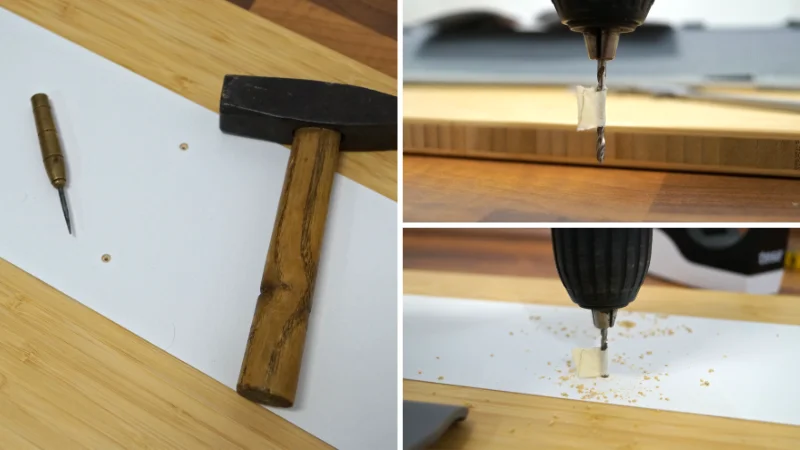 3 Bilder, Bohren mit Hilfe der Bohrschablone – Deskspace Wrap