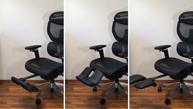 3 Bilder zeigen die Fußstützenfunktion – FlexiSpot C7 Morpher