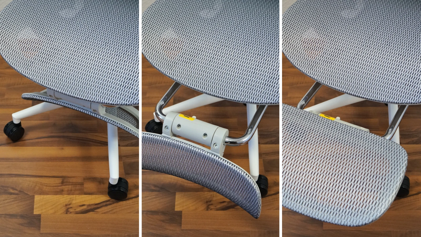3 Bilder demonstrieren das Ausziehen und Ausklappen der Fußstütze – Sihoo B300 Pro