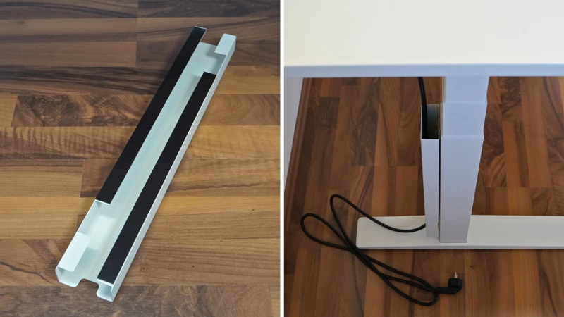 Magnetischer Kabelkanal wird mit Fußsäule verbunden