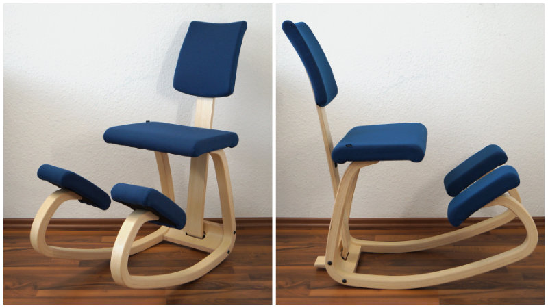 Kniestuhl mit Rückenlehne – Varier Variable Plus – Zwei Bilder aus verschiedenen Blickrichtungen