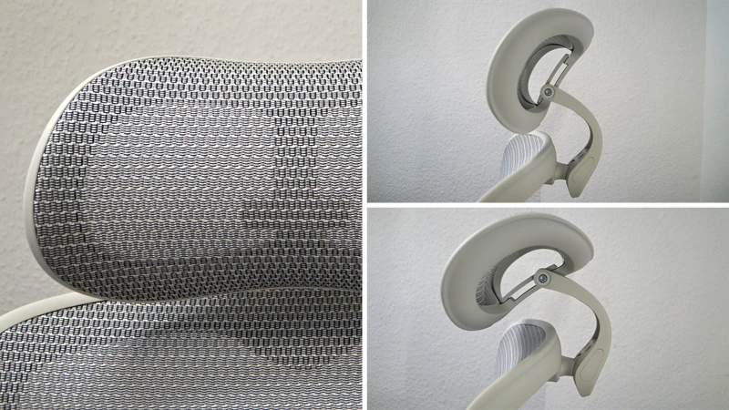 3 Bilder ziegen die Kopfstütze in unterschiedlichen Positionen – Sihoo Doro C300 Pro V2