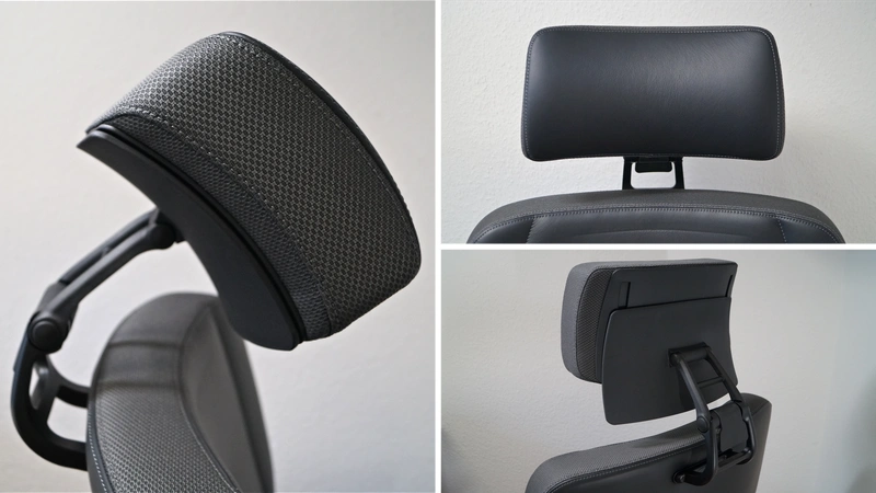 3 Detailbilder der Kopfstütze des Interstuhl XXL mit unterschiedlichen Blickwinkeln und Einstellungen