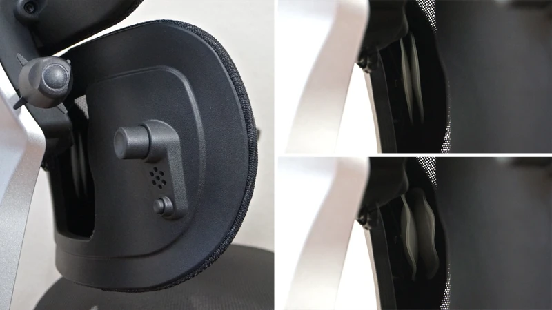 3 Bilder der Lendenwirbelstütze des C7 Morpher, Detailbilder von aufgeblasenem und entlüftetem Luftkissen