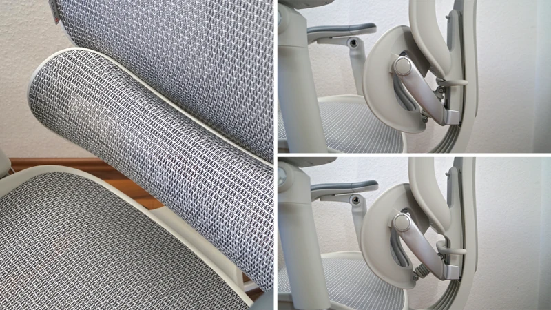 3 Bilder zeigen die Anpassung der Lendenwirbelstütze – Sihoo Doro C300 Pro V2