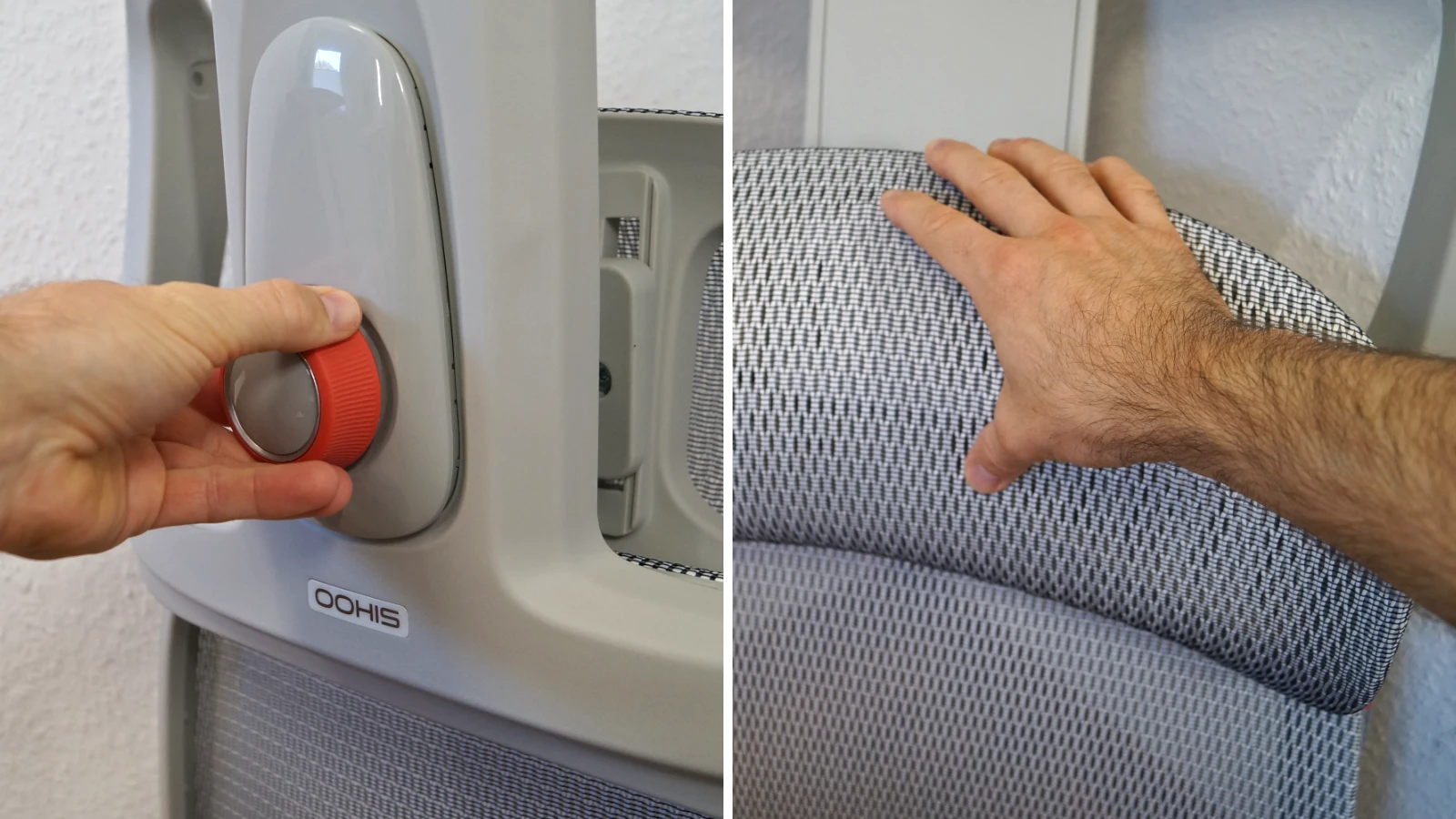 2 Bilder zeigen die Positionierung der Lendenstütze für die Rückenlehnenmontage– Sihoo B300 Pro