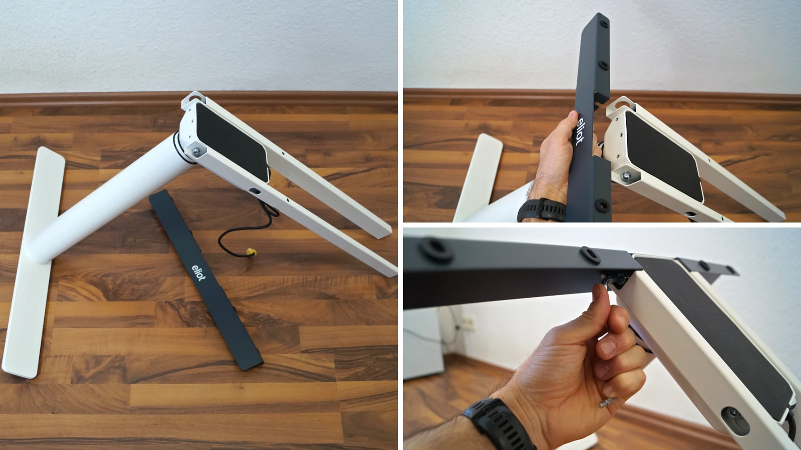 3 Bilder zeigen die Befestigung des Seitenrahmens