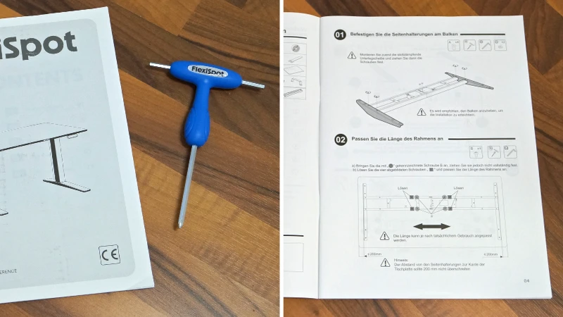Montageanleitung und mitgeliefertes Werkzeug – FlexiSpot E7 Flow