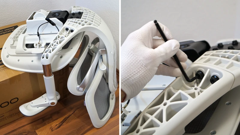 2 Bilder zeigen die Montage der Armlehnen am Rückenteil