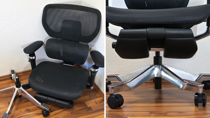 Das Oberteil des Bürostuhls wird auf das Unterteil gesteckt