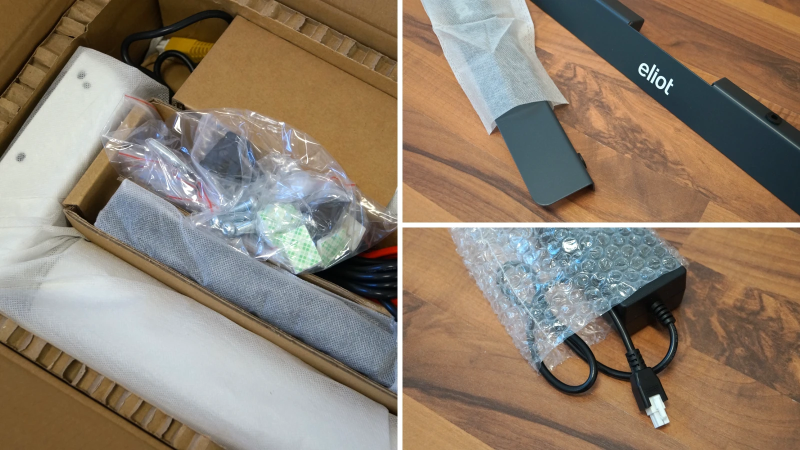 3 Bilder in die Verpackung des Tischgestells des Eliot Tiny