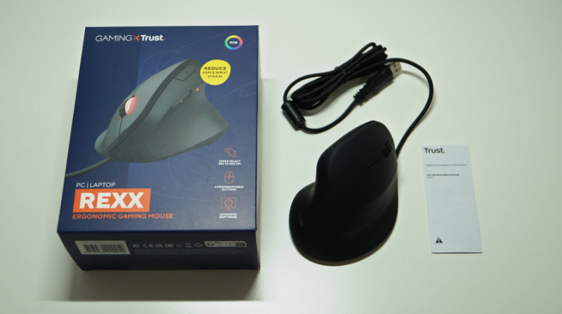 Verpackung – Trust Gaming GXT 144 Rexx: Umverpackung, Maus mit Kabel, Anleitung