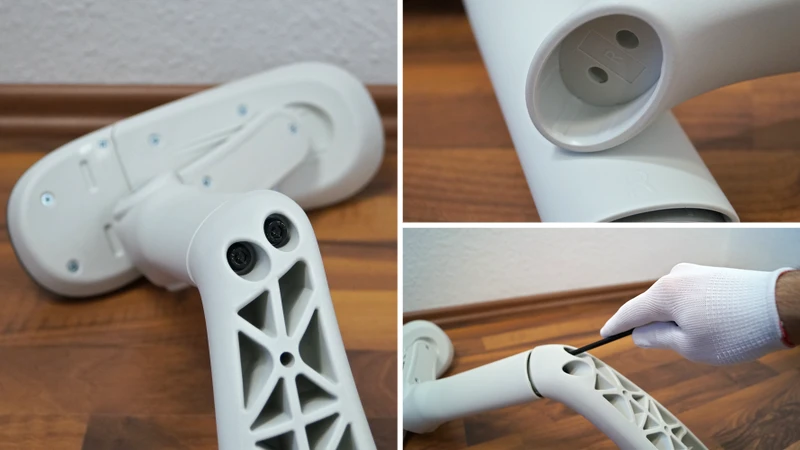 3 Bilder zeigen die Vormontage der Armlehnen